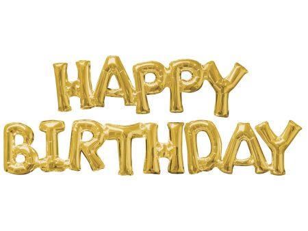 Happy Birthday Gold Phrase Foil Balloon For Discount