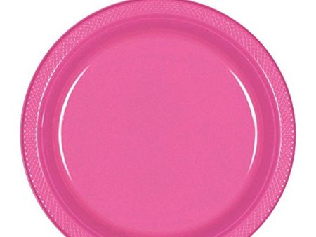 Bright Pink Plastic Plates 9in, 20pcs Discount