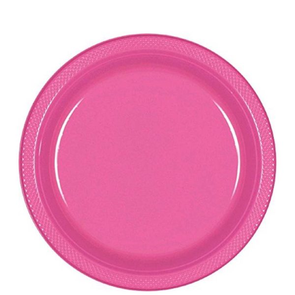 Bright Pink Plastic Plates 9in, 20pcs Discount