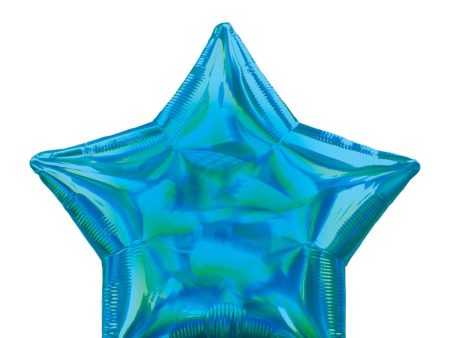 Cyan Iridescent Star Foil Balloon 45cm For Sale